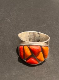 Coral And Sterling Ring