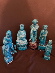 Early 20th Century Chinese Blue Glazed Figural Deity Statues-6