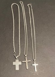 Three Metal Cross Necklaces