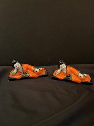 Set Of Two Reclining Geisha Figurines