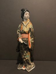 Japanese Meiji Period Kutani Bijin With Fan Porcelain Figure