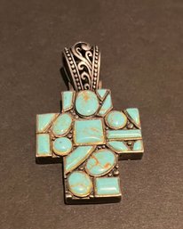 Sterling Silver & Turquoise - Mosaic Cross Pendant