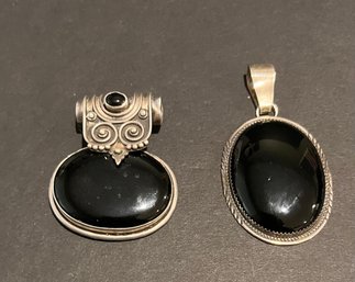 Two Black Onyx And Sterling Silver Pendants