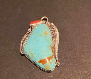 Turquoise & Coral Pendant Set In Sterling Silver