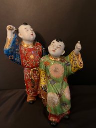 Antique Japanese Kutani Porcelain Figurine Statue Late Meiji Period Hand Painted