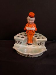 Vintage 1930's Lustreware Blue Bellhop Figurine Ashtray/Cigarette Holder