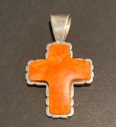 DTR Jay King Mine Finds Sterling Silver Southwestern Orange Coral Cross Pendant