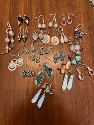 Lot Of 23 Sterling Silver Earring With A Variety Of Stones