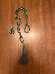Green & Black Stone Necklace & Earring Set