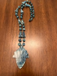 Hand Carved Blue Quartz Necklace