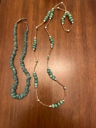 Pair Of Chrysoprase Stone Necklaces