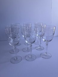 Set Of 9 Crystal Wine Glasses With Floral Designs