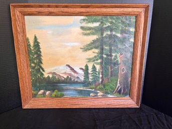 Vintage Mountain Scenery Painting Oil On Canvas