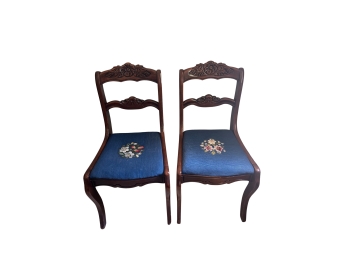 Antique Wooden Chairs With Needle Point  Seats