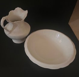Antique  Porcelain Princeton Wash Pitcher And Bowl