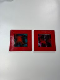 Pair Of Framed Tile Red