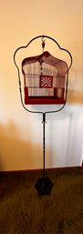 Red Vintage Birdcage With Black Stand