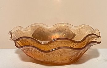 Marigold Iridescent Ruffled Edge Etched Bowls