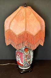 Oriental Lamp With Pink Fringe Lampshade