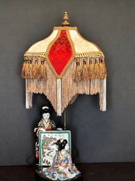 Geisha Oriental Lamp With Fringe Shade