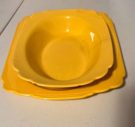 Vintage Homer Laughlin Rivera Yellow Set Of 2