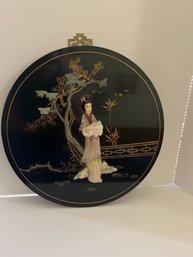 Black Lacquer Mother Of Pearl Geisha Plaque