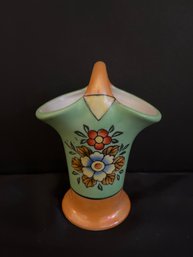 Seiei & Co Porcelain Basket Vase Peach Lusterware And Flat Green