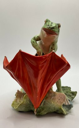 Frog With An Umbrella Hand Painted Porcelain Figurine