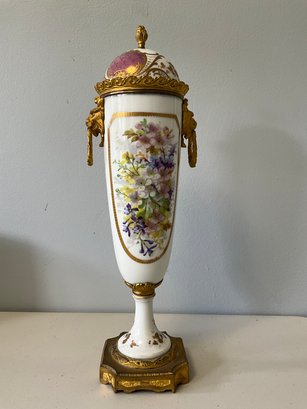 French 19th Century Tall Sevres Vase Hand Painted Courting Scene