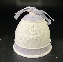 Vintage 1993 LLadro Christmas Bell Ornament White & Lavender W/box No. 16010