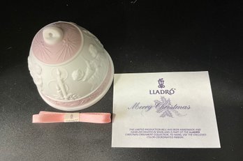 Vintage Lladro Christmas Bell Pink And White Matte 1996 Ornament No. 16297