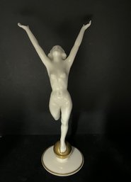 Hutschenreuther Porcelain Nude Woman Figurine On Gold Ball