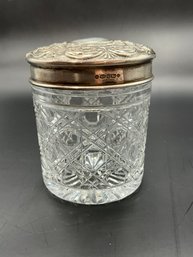 Art Noveau Cut Glass Jar With Floral Sterling Silver Lids 3.5' X 2.5'