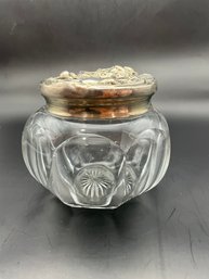 Art Noveau Cut Glass Jar With Floral Sterling Silver Lids 3' X 3'