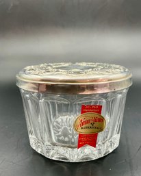 Art Noveau Cut Glass Jar With Floral Sterling Silver Lids 2.5'x3'