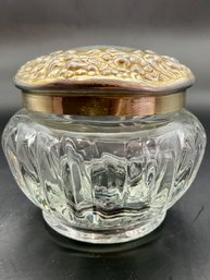 Art Noveau Cut Glass Jar With Floral Sterling Silver Lids