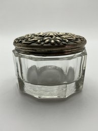 Art Noveau Cut Glass Jar With Floral Sterling Silver Lid