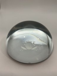 Vintage Cut Glass Clear Crystal Reverse Etched Frog Motif Dome Shaped Art Glass Paperweight Signed