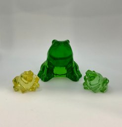 Set Of Three BACCARAT France Glass Green And Yellow Crystal Frogs/toads Figurine