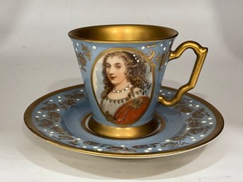 Sevres Hand Painted Matched Jacob Petit  Porcelain Cup And Saucer