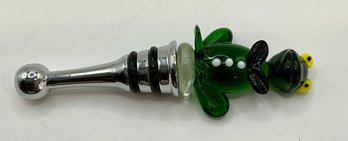 Blown Glass Art Glass Green Frog /toat Wine Bottle Stopper