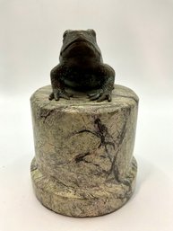 Mid 20th Century Bronze Toad Frog  On Heavy Marble Base