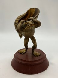 Bronze Sculpture Gild Prince Frog Gold Patina  Marble Base Figurine