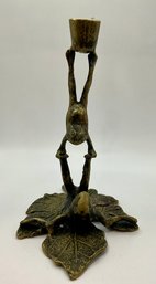 Vintage Bronze Dancing Frogs Candlestick Holder Vase