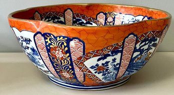 Antique 19th Century Japanese Blue & Red Flowers And Peacock Imari  Bowl