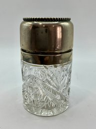 Art Noveau Cut Glass  Vanity Jar Bottel 925 Sterling Silver Lids
