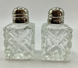 Art Noveau Cut Glass Salt And Peper Jar 925 Sterling Silver Lids (4)