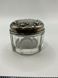 Art Noveau Cut Glass Small Jar With Floral Sterling Silver Lids (3)
