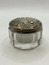 Art Noveau Cut Glass Small Jar With Floral Sterling Silver Lids (4)