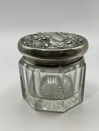 Art Noveau Cut Glass Small Jar With Floral Sterling Silver Lids (5)